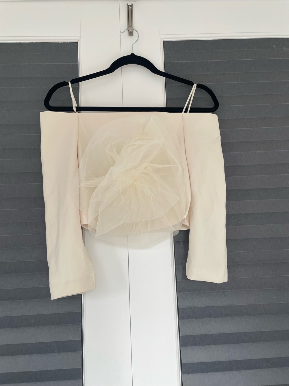 Zara Off-Shoulder Cream Floral Tulle Accent Women's Top